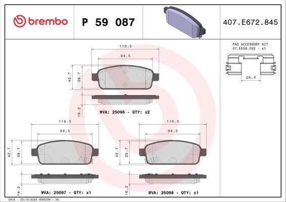 A.B.S. P 59 087 BREMBO Bremsbelagsatz, Scheibenbremse